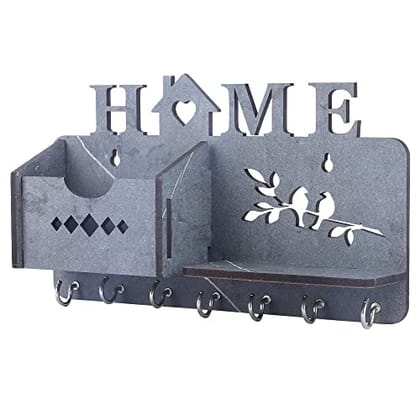 MOHD YASIN -  Home Wooden Key Holder with Mobile Stand and Pen Holder Wood Key Holder (8 Hooks, Black)