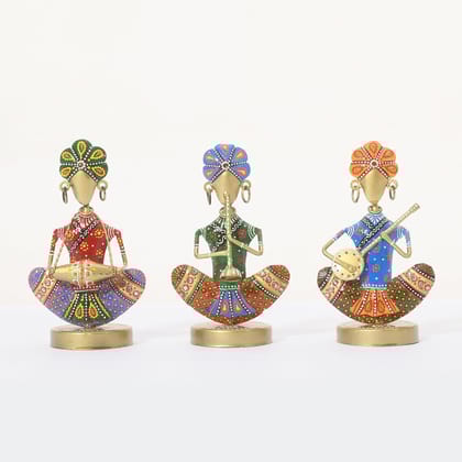 Kasthablanka - Rajasthani Metal Handicraft Vintage Multicolor Muisician for Living Room | Home | Interior Decoration |Table Decor | Showpiece/Each Size L4.5 X W3 X H7.5 Inch/Set of 3