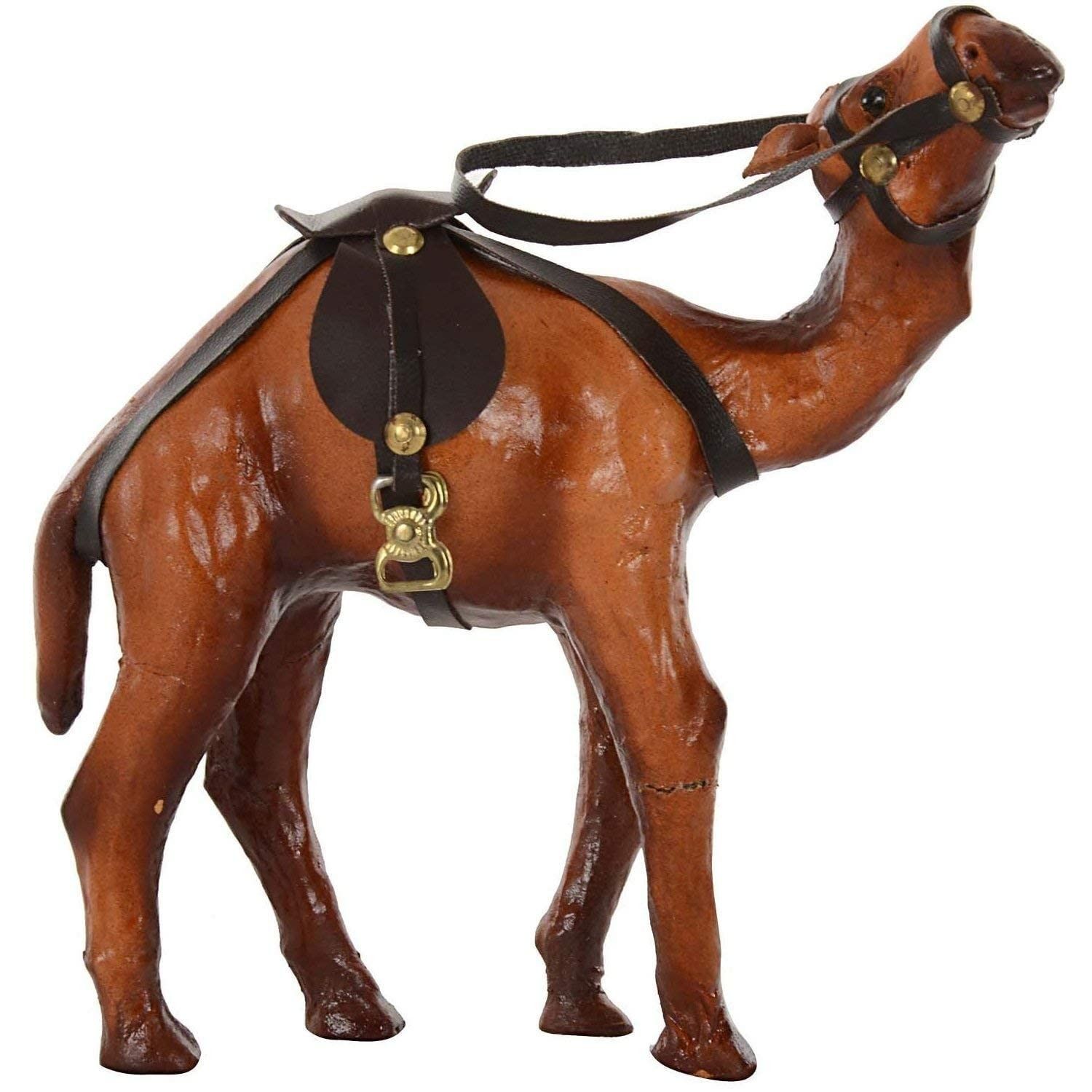 Kasthablanka - Wooden Camel showpiece Rajasthani Wooden Leather & Suede Standing Figurine (Brown) Set of 1