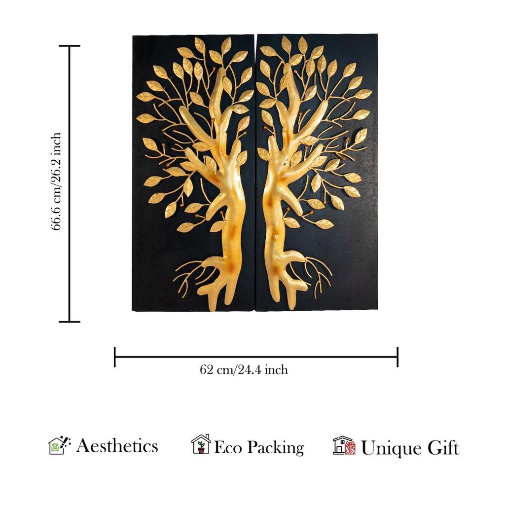 STARHOME DECOR PRIVATE LIMITED - Wall Art Décor, Modern Tree Panels In Golden Color Size 18 Inch X 18 Inch - A Wall Décor Article (Design 40)