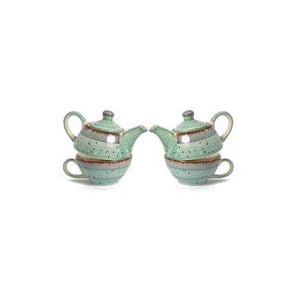 Meraki Mix Ceramic Tea Pot Cup Set | Hand Painted | Microwave and Dishwasher Safe | Food Grade Material | Excellent Gift Article | (200ml X 2)