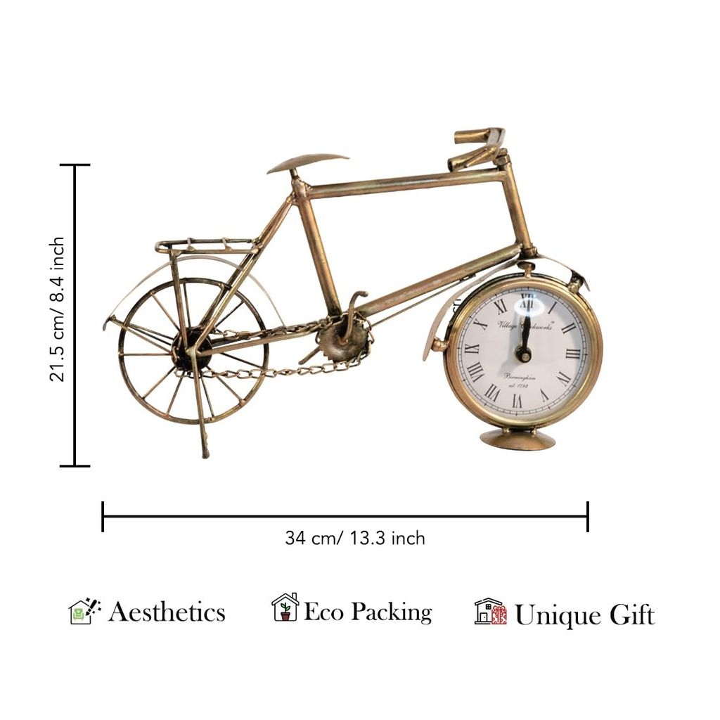 Shree Vishwakarma Handicrafts -Table Clock for Office Desk | Unique Gifts for Office Decoration, Study Table Decor | Clock for Birthday Gifts for Husband | Small Clock Time Piece for Home Decor (Cycle)