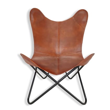 The Charmika Stylish Living Room Tan Brown Leather Butterfly Chair-Full Relaxation Genuine Leather Armchair for Indoor Home, Lounge, Garden, Farmhouse