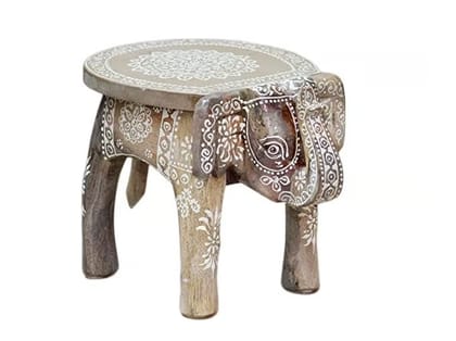 Annu Art -  Hand-Crafted and Emboss Colorful Painted Wooden Elephant Shape Stool for Home/Office/Living or Bedroom Decor,Decorative Showpiece (8 Inches Height, Copper)