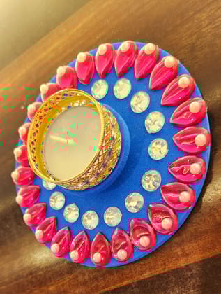 Elegant 2 Layer Blue and Pink Beaded Floating Candle Holder Elegant 2 Layer Blue and Pink Beaded Floating Candle Holder