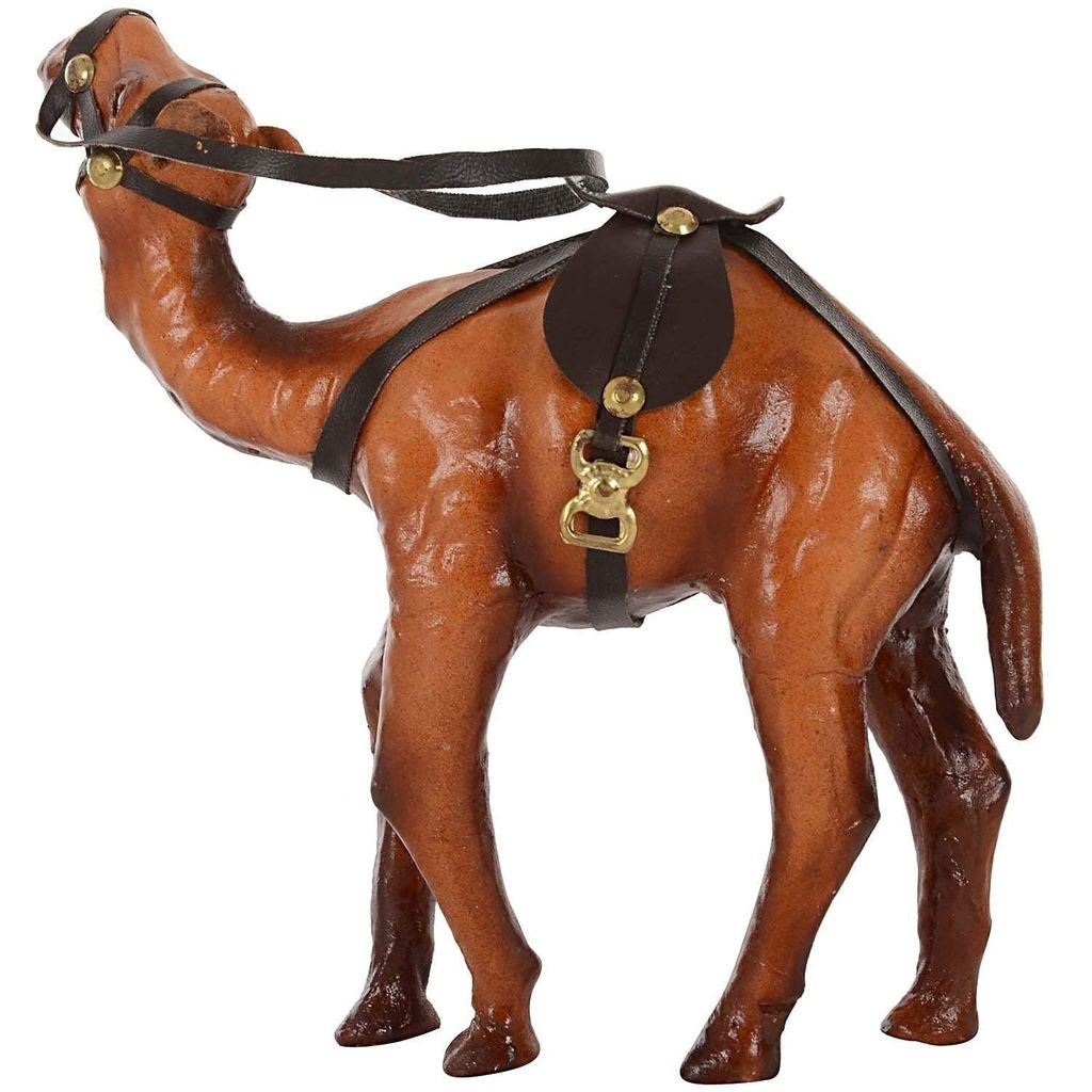 The wood good - Wooden Camel showpiece Rajasthani Wooden Leather & Suede Standing Figurine (Brown) Set of 1