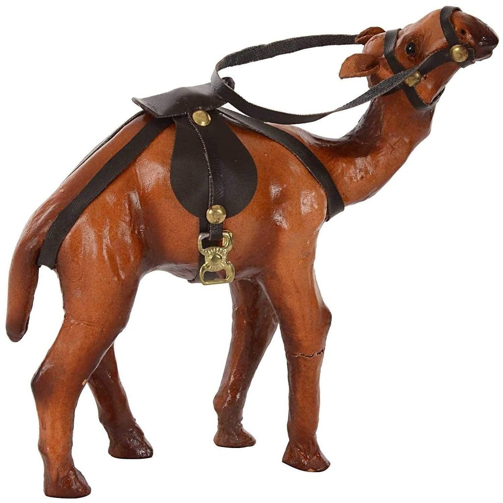 The wood good - Wooden Camel showpiece Rajasthani Wooden Leather & Suede Standing Figurine (Brown) Set of 1