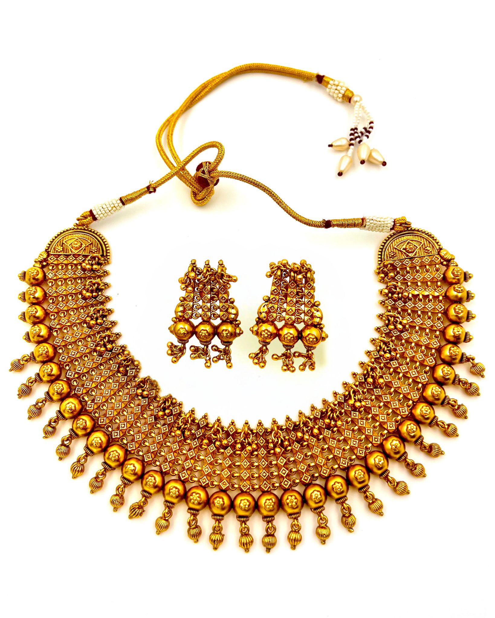 Bridal Gold Plated Choker Necklace Set with Earrings for Women
