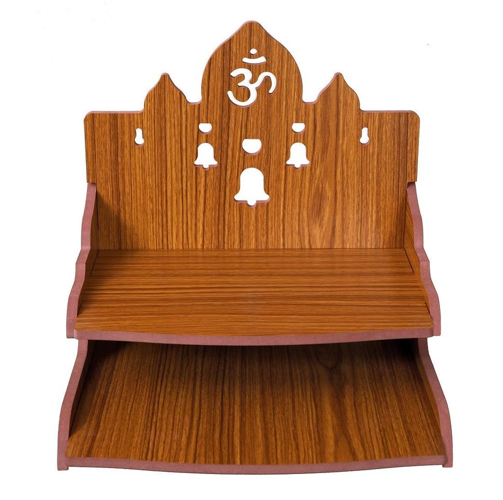 maa Kripa art and craft - Beautiful Wooden Temple,Home Temple, Pooja Mandir, Wall Hanging and Table Top Home Mandir Temple, Home Decor Beautiful Wooden Temple with Om & Bell Design, (28*26*28 cm) Engineered Wood Home Temple (Height: 29,