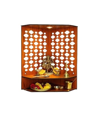 B.T. International Wooden Temple for Home and Office Engineered Wood Pooja Mandir Compact Wall-Mounted Mandir for Living Room Spiritual Home Decor