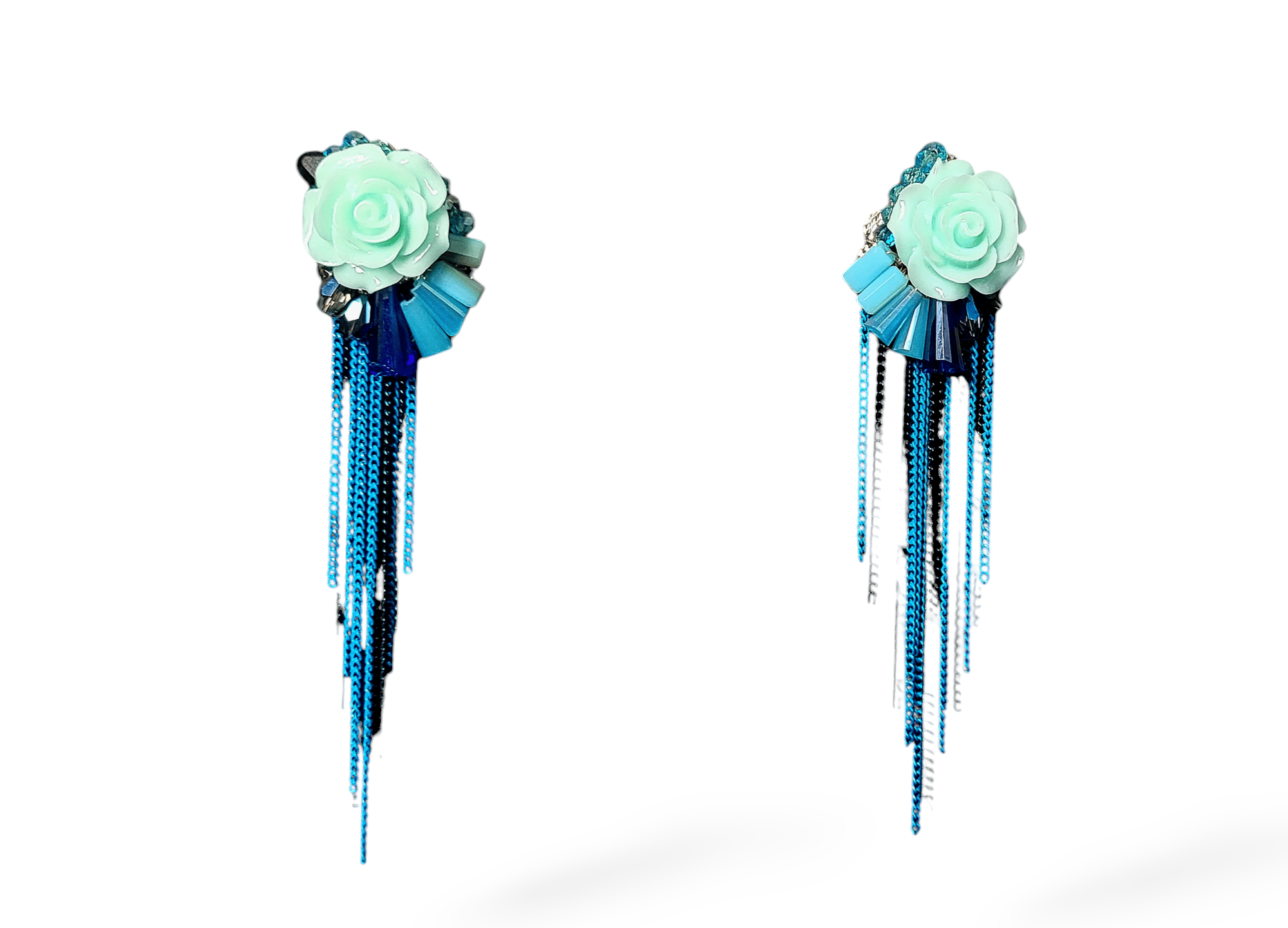 Elegant Blue Rose Long Tassel Earrings
