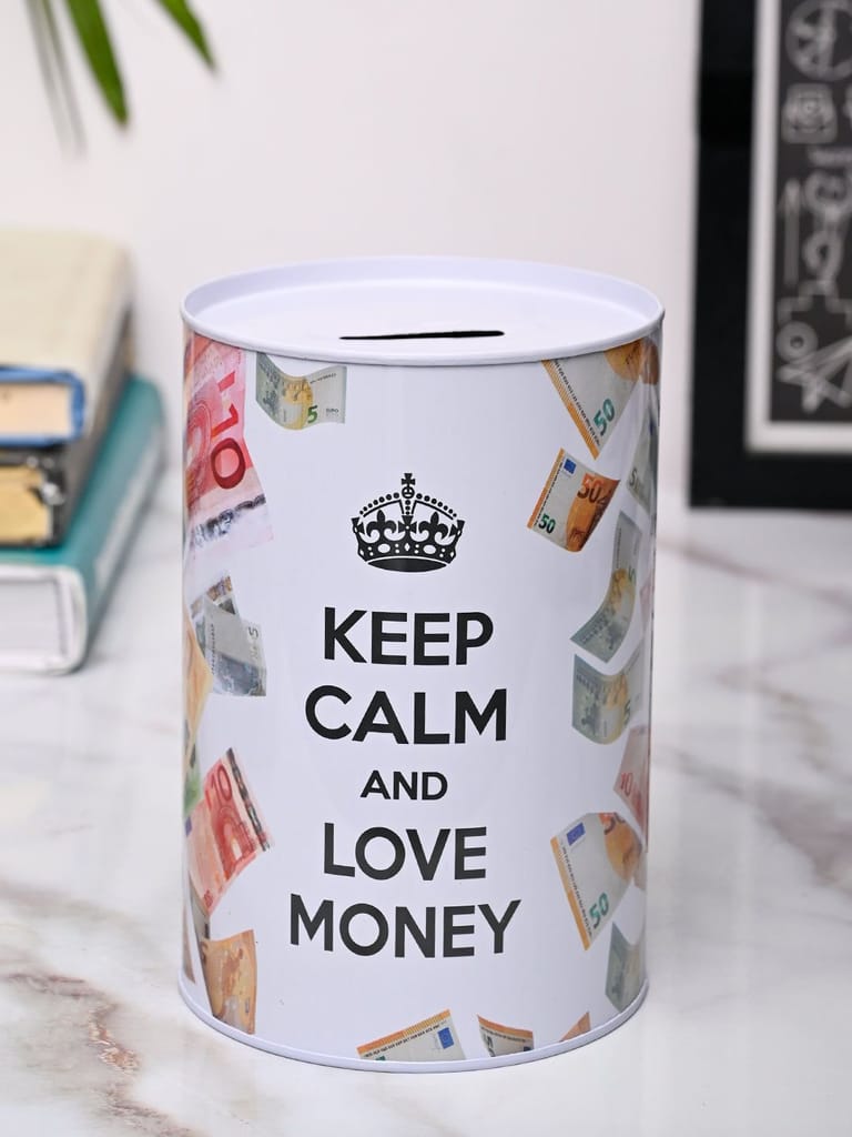 Market99 Money Bank Novelty Toys - White Tin Cylindrical Glossy Finish