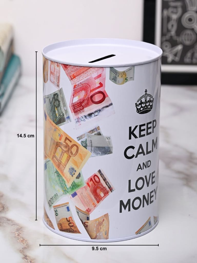 Market99 Money Bank Novelty Toys - White Tin Cylindrical Glossy Finish