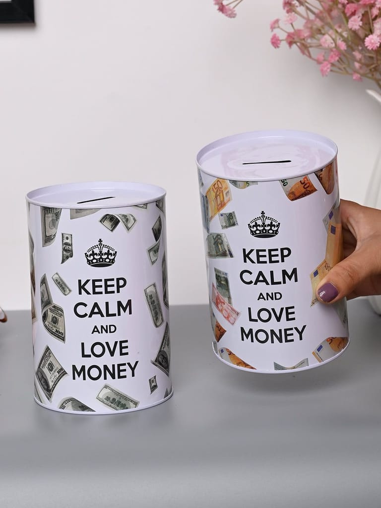 Market99 Money Bank Novelty Toys - White Tin Cylindrical Glossy Finish