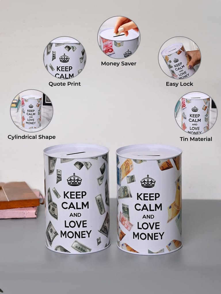Market99 Money Bank Novelty Toys - White Tin Cylindrical Glossy Finish