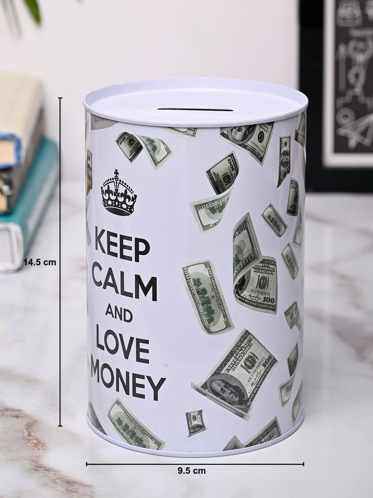 Market99 Money Bank Novelty Toys - White Tin Cylindrical Glossy Finish