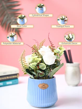 Market99 White Rose Flower With Blue Pot