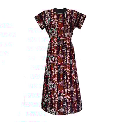 Women's Cotton Printed Red & Black Long Maxi Nightgown