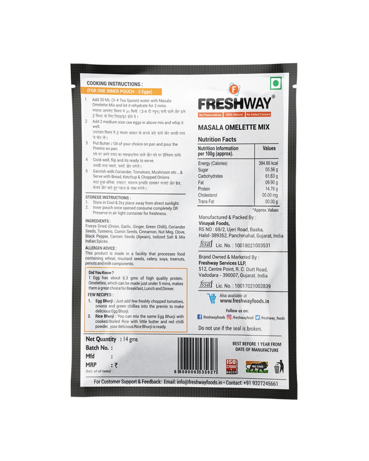 Freshway Masala Omelette Mix Combo Pack of 6 Authentic Indian Spice Blend for Delicious and Fluffy Omelettes