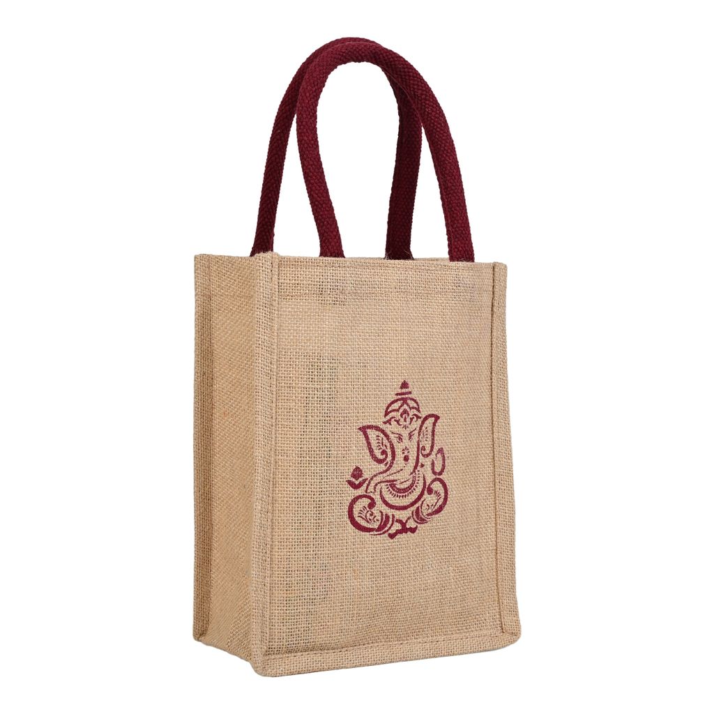 Lakmo Crafts® Jute Return Gift Bags, 8x10x4 inches, God Ganesha print