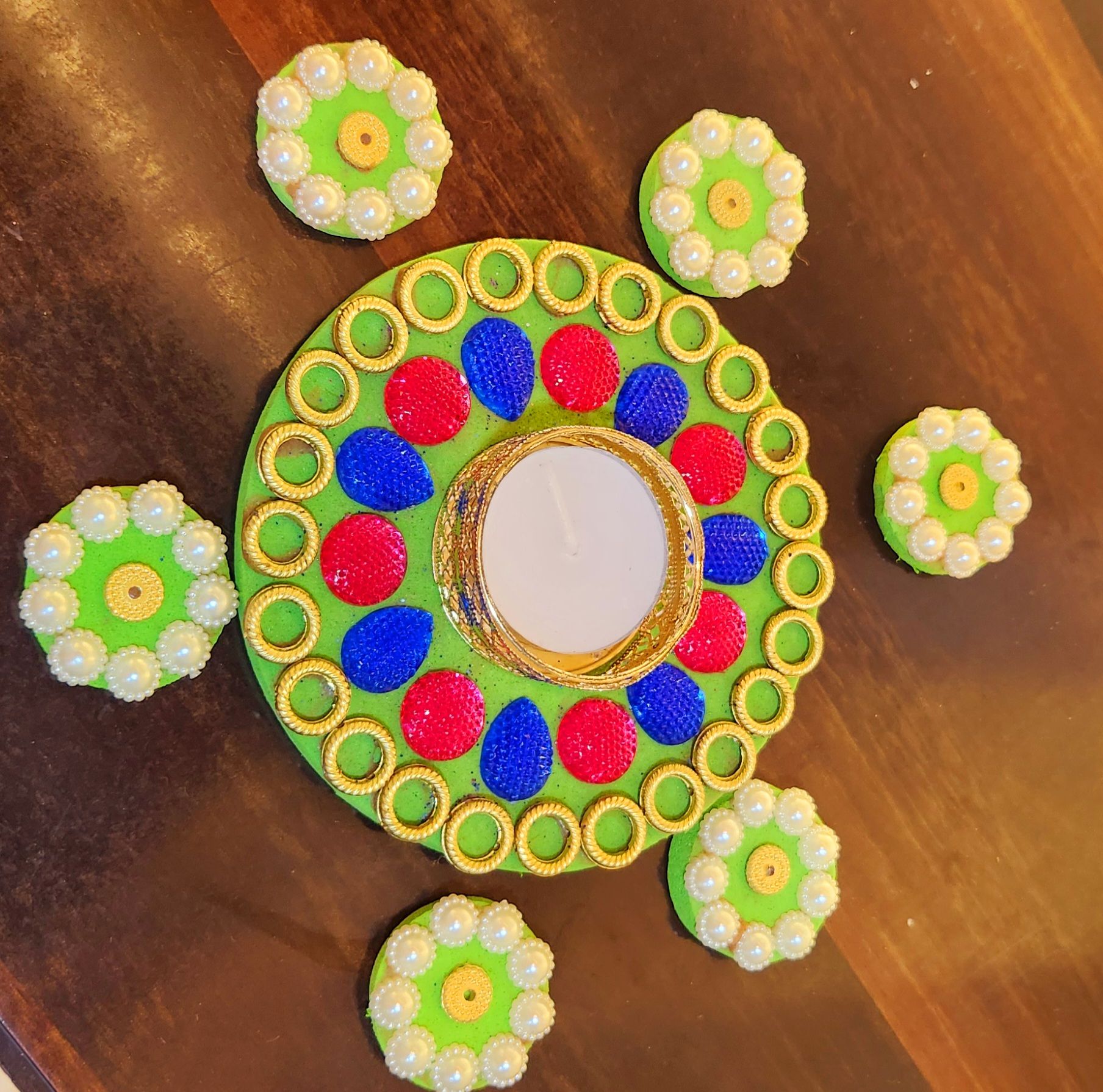 Handmade Decorative Floating Diya Rangoli with 6 siders