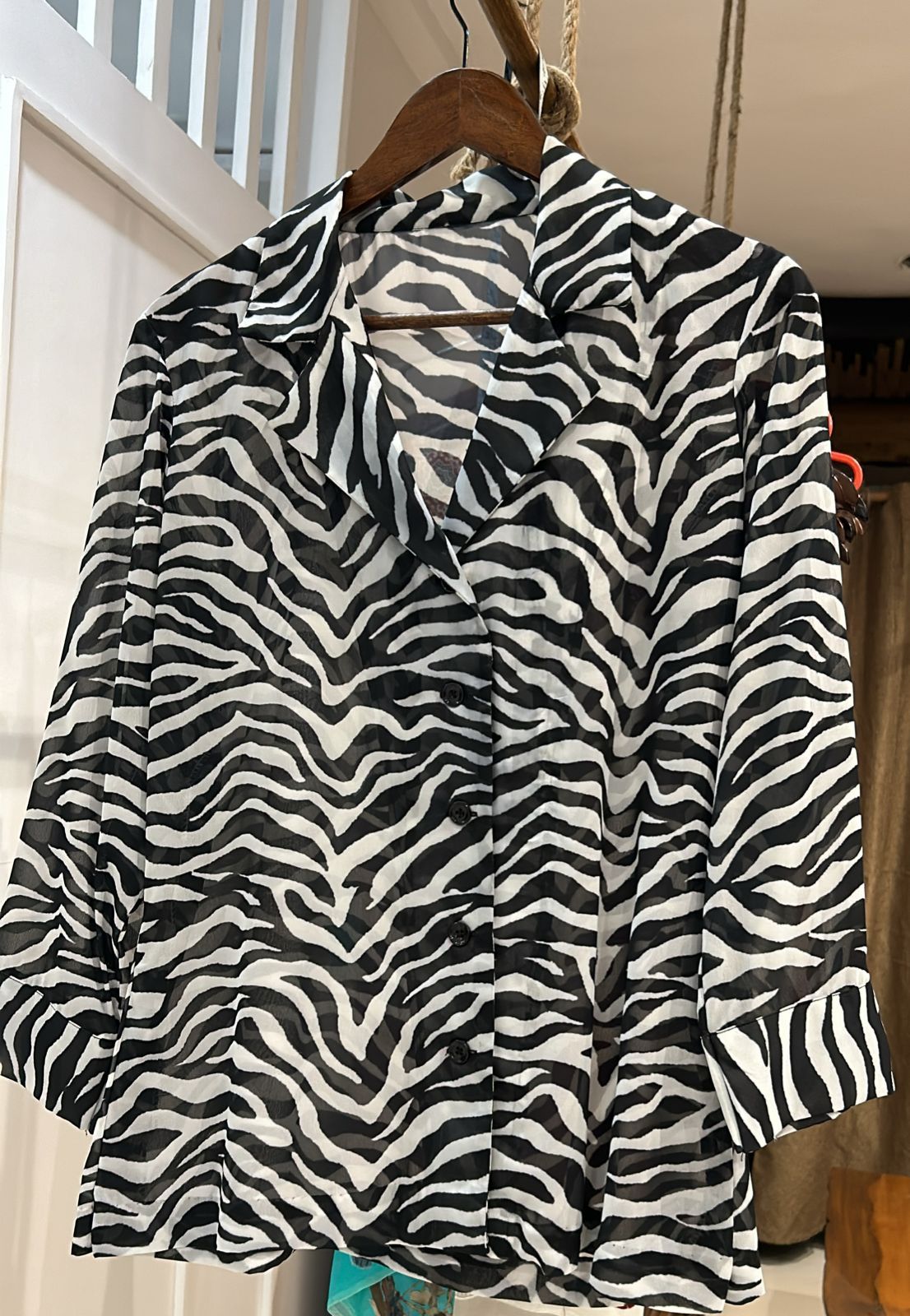 NM by Neha Mehta Cream-Coloured and White and Black Regular Shirt Style Top