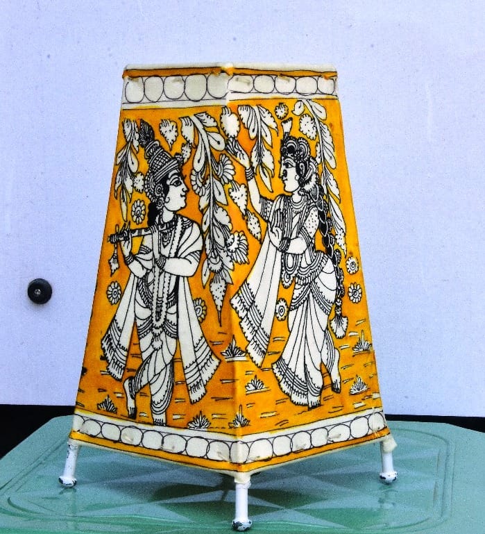 Dancing Radha Krishna Hand Painted Indian Art Leather Lamp Shade