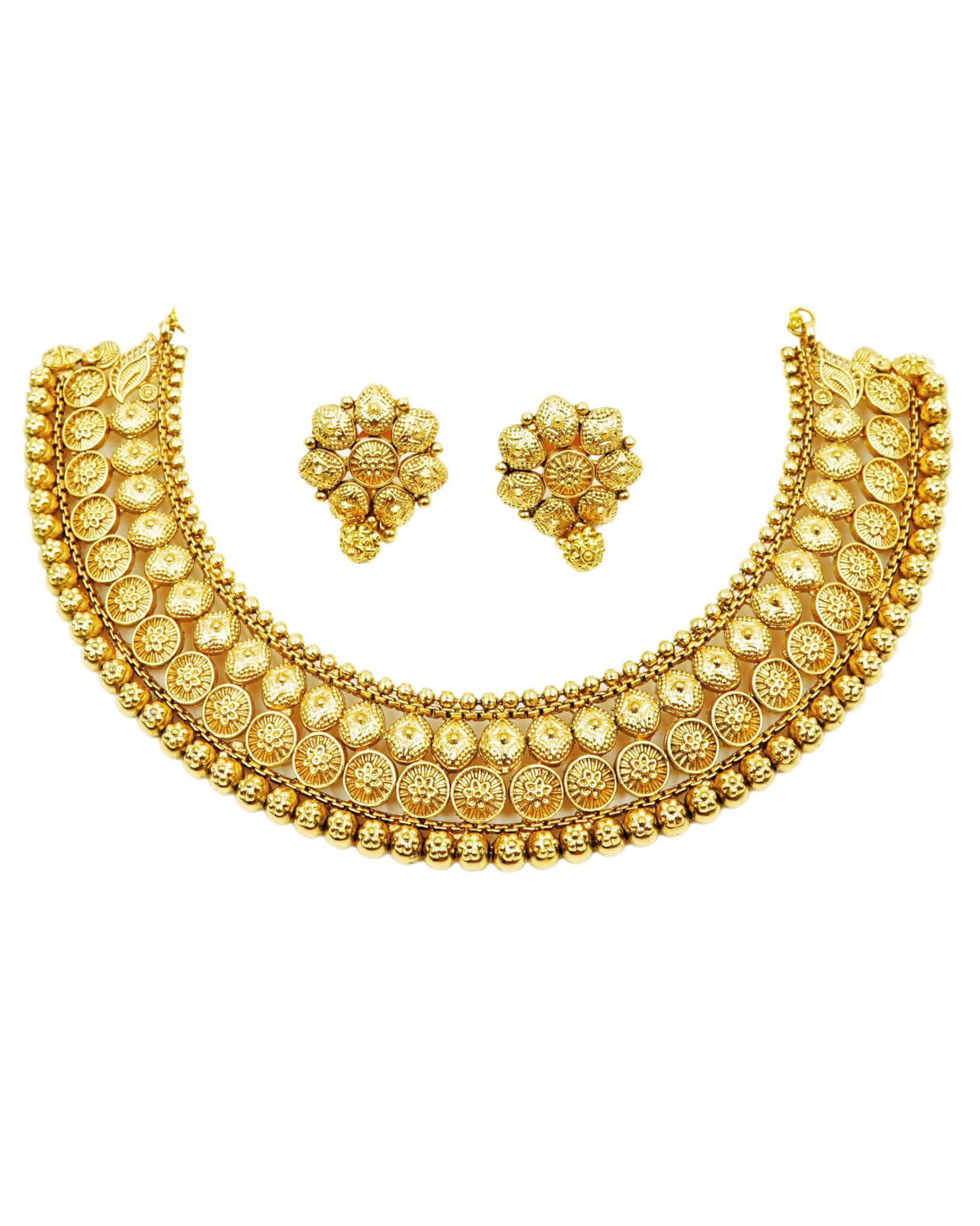  Bridal Gold Plated Coin Necklace Set with Earrings