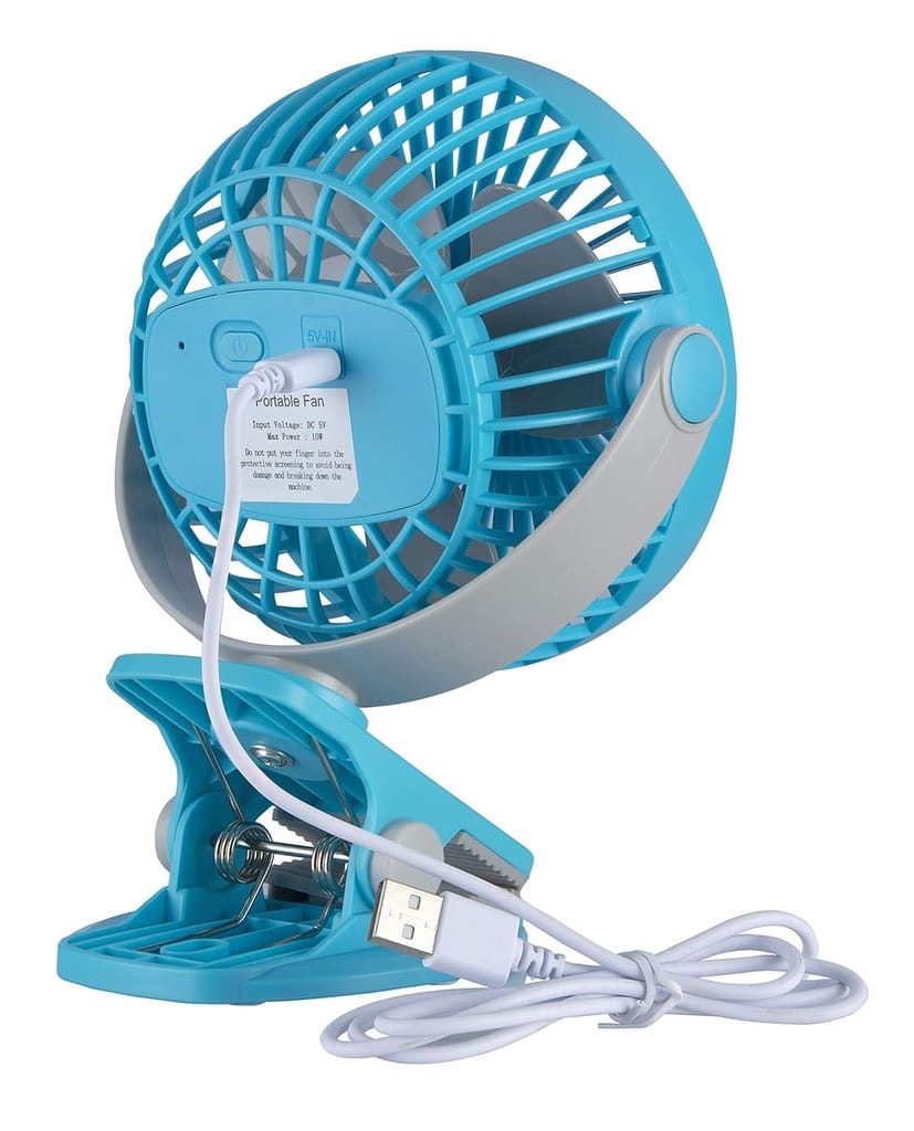 Clip-On Fan, 4 Inch Personal USB Desk Fan with 2 Speeds, Quiet Cooling Fan for Home, Office, Travel (Blue)