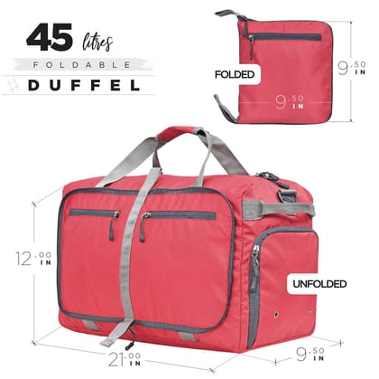 FATMUG Polyester Foldable Duffle Bag For Travel, Packing And Storage-Men And Women-45 L, Red, 53 x 24 x 30 Centimeters