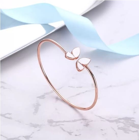 Delicate Double Butterfly Open Bangle Bracelet in 14k Rose Gold