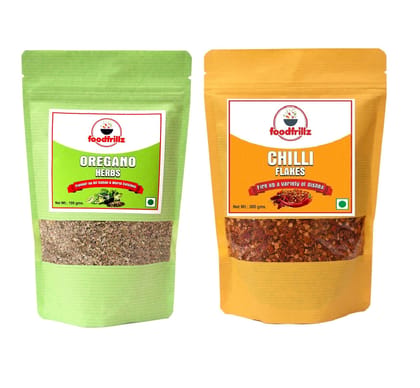 foodfrillz Oregano Herb (100 g) & Red Chilli Flakes (200 g) Combo Pack of 2 foodfrillz Oregano Herb (100 g) & Red Chilli Flakes (200 g) Combo Pack of 2