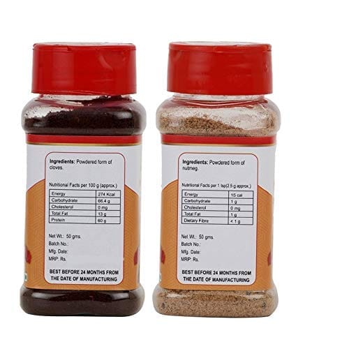 foodfrillz Cinnamon Powder, Nutmeg Powder,Clove Powder & Cardamom Powder,(Dalchini,Jaiphal,Laung,Chhoti Hari Elaichi) Pack of 4