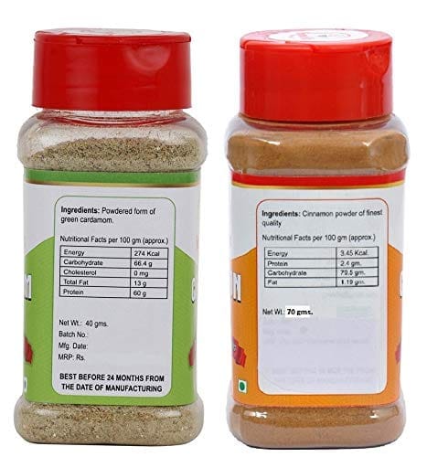 foodfrillz Premium All Natural Green Cardamom (Chhoti Hari Elaichi) & Cinnamon Powder (Dalchini), Combo Pack