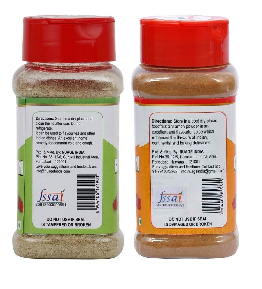 foodfrillz Premium All Natural Green Cardamom (Chhoti Hari Elaichi) & Cinnamon Powder (Dalchini), Combo Pack