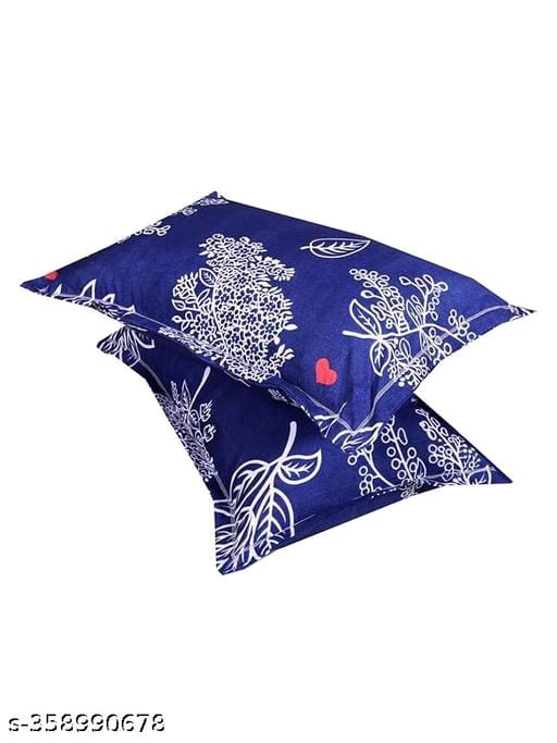  King Size Blue Floral Print Elastic Fitted Bed Sheet with 2 Pillow Covers