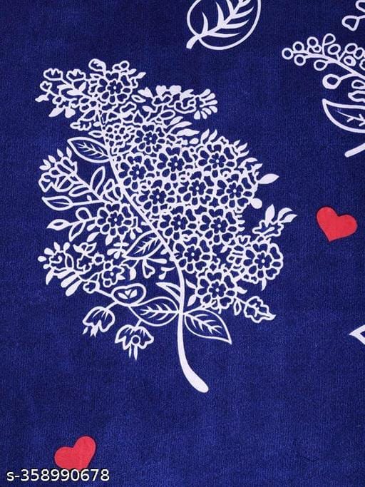  King Size Blue Floral Print Elastic Fitted Bed Sheet with 2 Pillow Covers