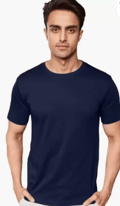 Men Solid Round Neck Cotton Blend Light Blue T-Shirt