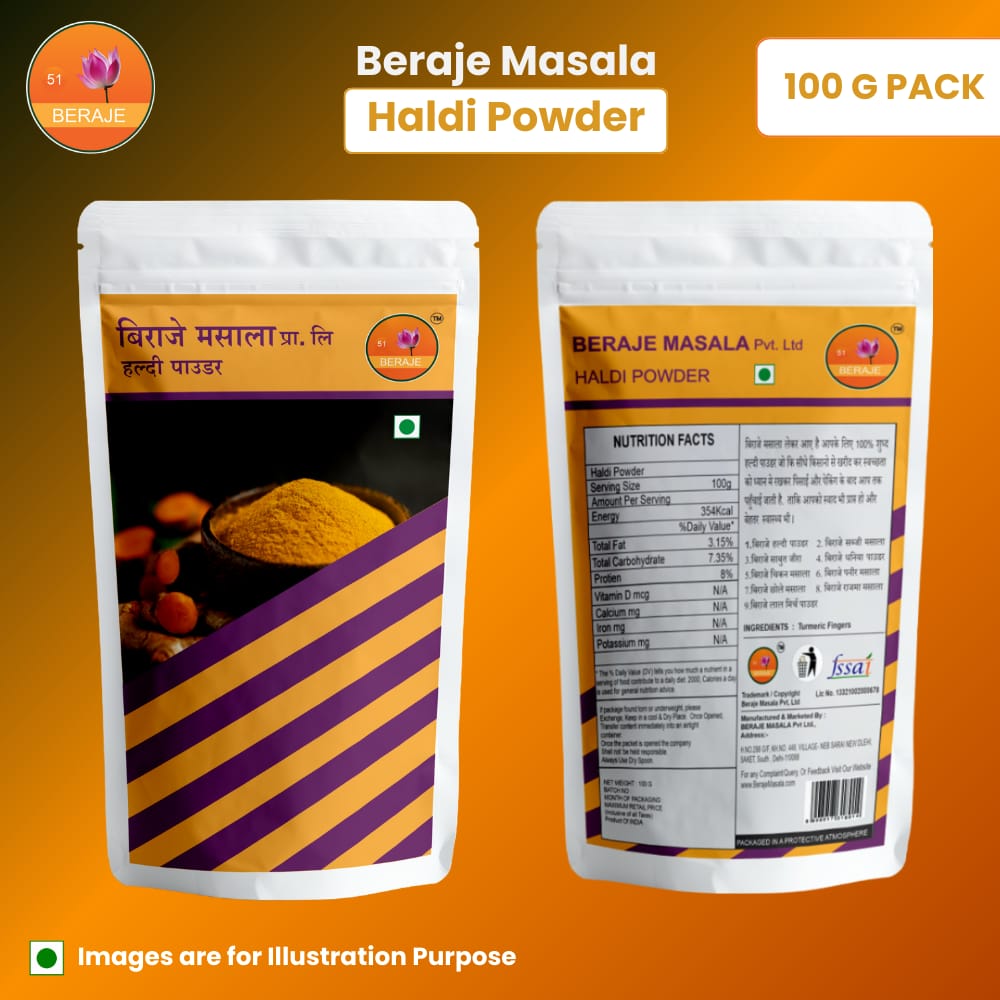 Beraje Masala Organic Turmeric Powder 100g, Haldi Powder