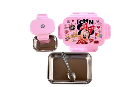 UNMEE Stainless Steel Minnie Cartoon Printed Tacos Lunch Box Container Ideal for Office|School | College|Picnic|Boys| Girls| Men| Leak Proof|Multipurpose| Gifting|Special Occasion 800ml