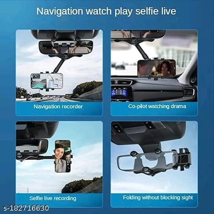 Universal Car Rearview Mirror Phone Holder Mount Stand 360 Degree Rotation Long Arm Clip Cradle GPS Bracket for