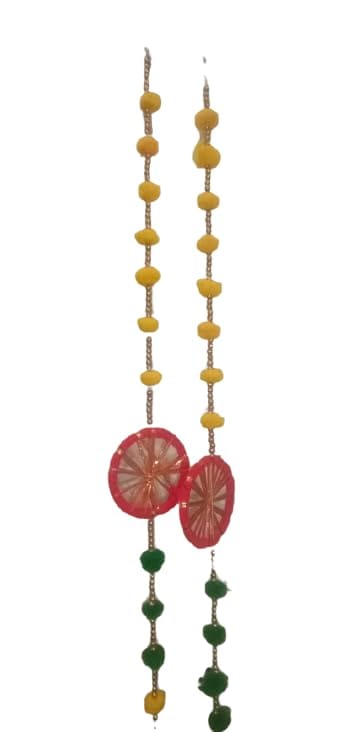 Handcrafted Hanging Pompom Torans for Diwali, Navratri, and Wedding 2 Chakri Wall Hanging Decor.