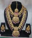  Bridal Gold Plated Kundan Necklace Set With Maang Tikka And Earrings