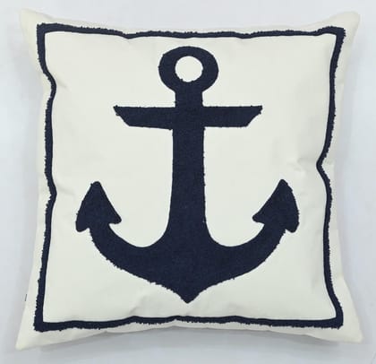 Nautical Anchor Tufted Cushion Cover - 16" x 16"