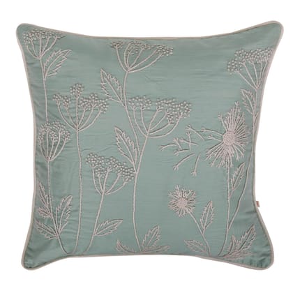 French Knot Embroidery Spring Blossom Sea Blue Cotton Slub Silk Cushion Cover Size 16"x16"