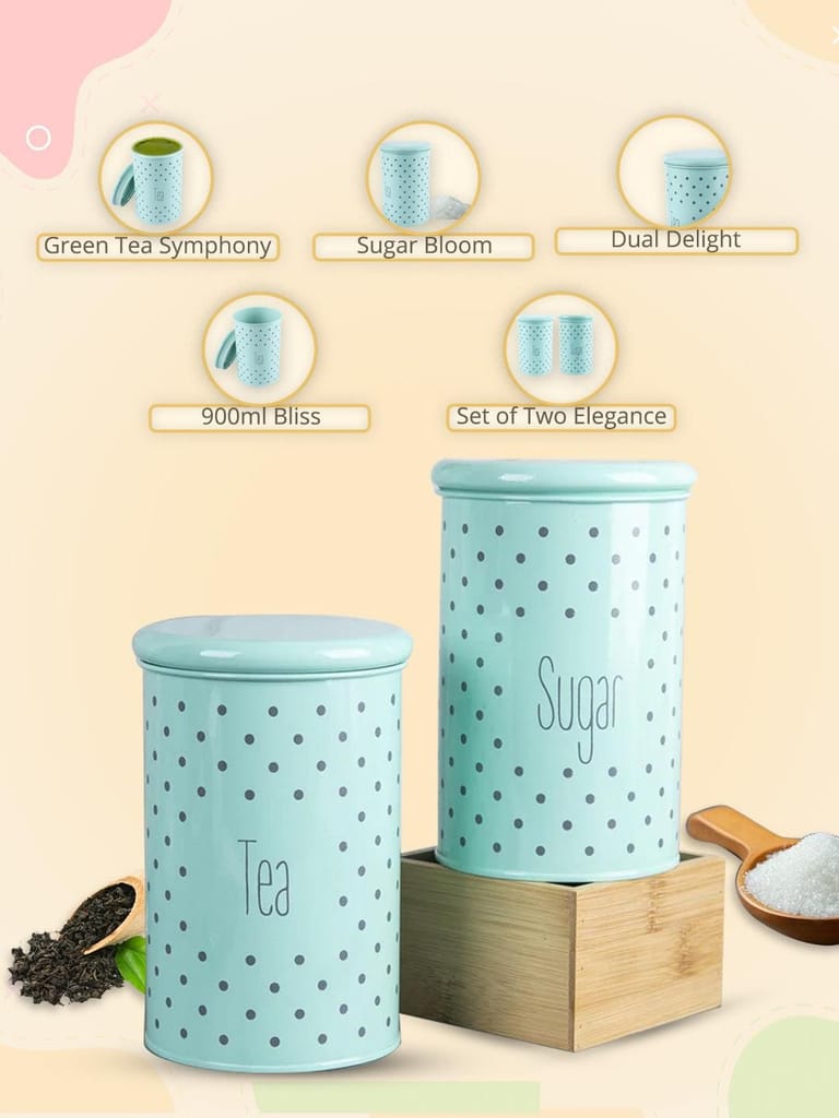 Tea & Sugar Jar - Set Of 2 (Green, Each 900 mL)