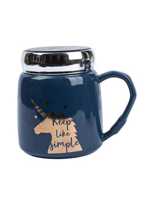 Keep Like Simple' Coffee Mug With Lid -  Blue, 360Ml