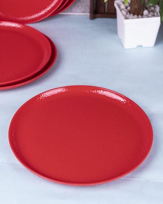 Market99 Hammered Melamine Tableware Red Glossy Finish Full Plates for Dining Table (Set Of 6, Red)