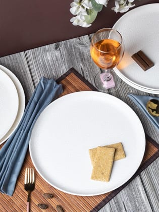 Market99 Hammered Melamine Tableware White Glossy Finish Full Plates for Dining Table (Set Of 6, White)