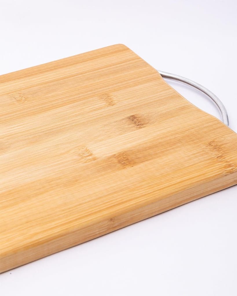 Chopping Board, with Metal Handle, Wooden Finish, Natural Wood Colour, Bamboo